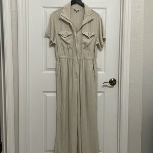 ACOA women’s khaki linen blend collared jumpsuit